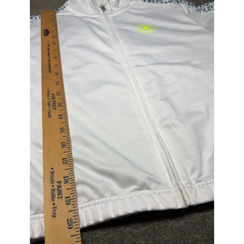 Converse All Star Girls Track Jacket XL 13-15 White Leopard Tape Neon Logo Zip